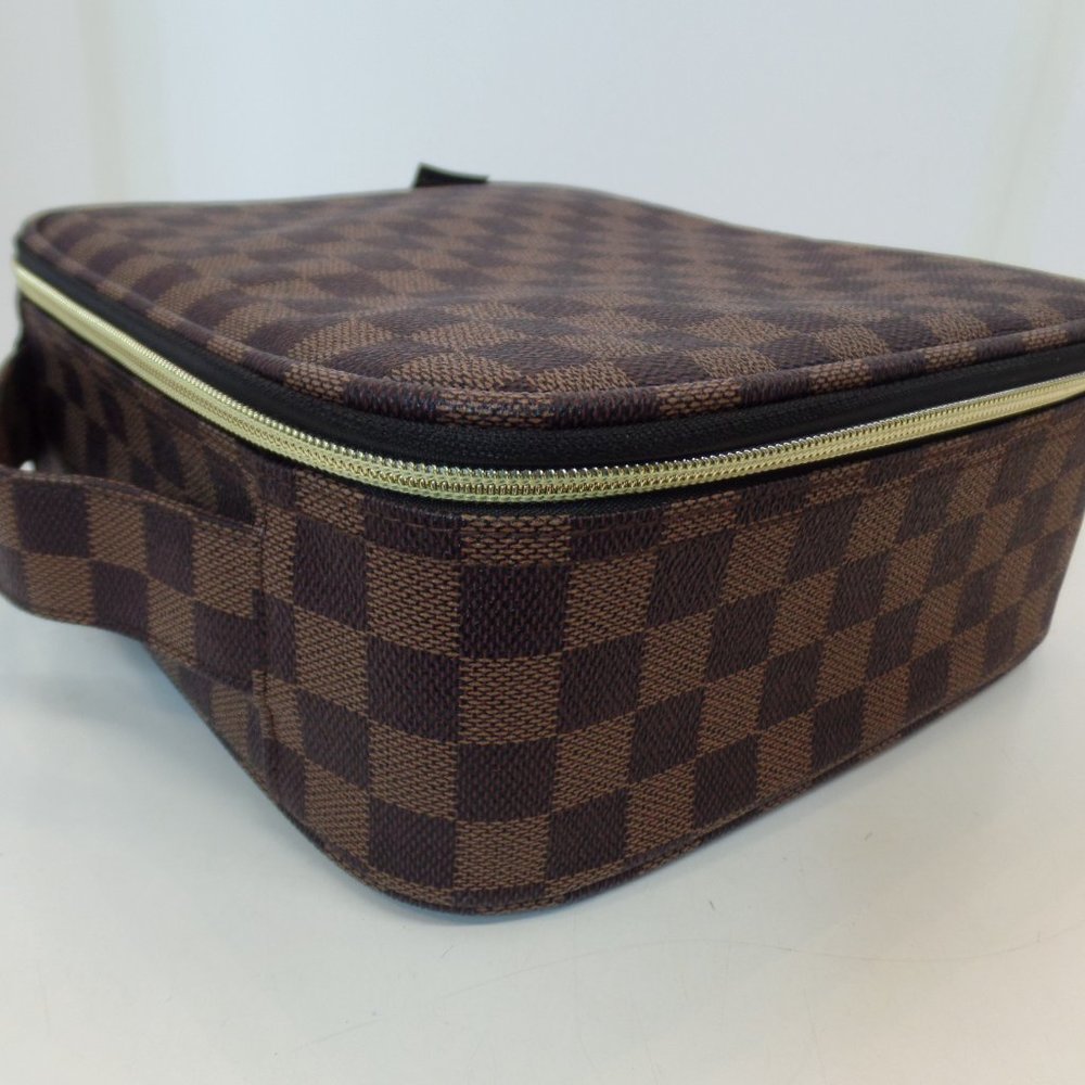 VOKUR Brown & Tan Square Traveling Jewelry Box Coated Canvas Zippered Darling - Picture 4 of 16